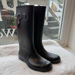 Kamik Olivia Tall Black Waterproof Rain Boots with Buckle, Size 8